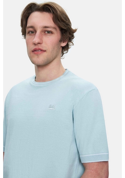 Ucla Fared Gök Mavi Bisiklet Yaka Triko Nakışlı Standard Fit Erkek Tshirt Gök Mavi