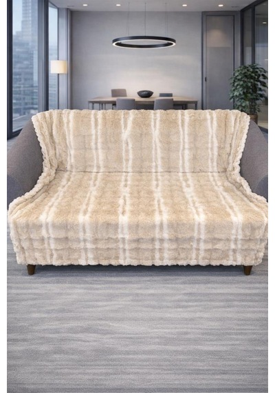 Su Yolu Tavşan Tüyü Kaymaz Tabanlı Koltuk Örtüsü 170x215 Cm Krem