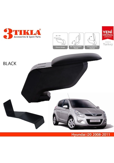 Hyundai İ20 2008-2015 Delmesiz Çelik Ayaklı Siyah Kolçak Kol Dayama