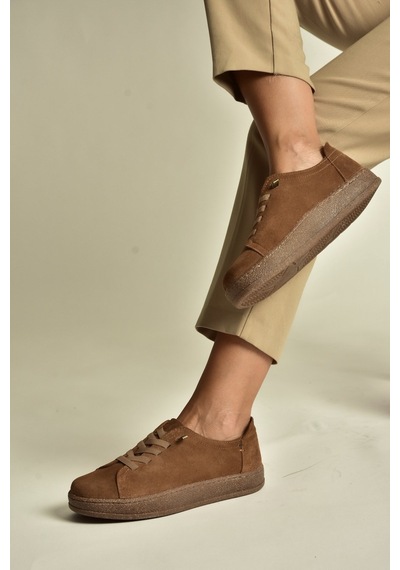 Fox Shoes V999060502 Taba Hakiki Deri Süet Kadın Spor Ayakkabı Sneakers