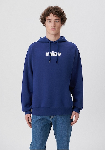 Mavi - Mavi Logo Baskılı Kapüşonlu Mavi Sweatshirt 0s10001-70722 Mavi