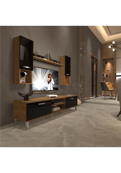Decoraktiv Eko 5da Mdf Dvd Krom Ayaklı Tv Ünitesi Tv Sehpası Pera - Siyah