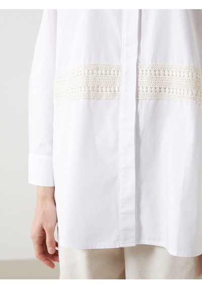 Lcwaıkıkı Classic Ekru Dantel Detaylı Poplin Kadın Gömlek Tunik