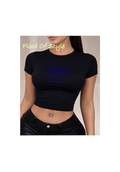 Flood Of Style Siyah Babby Tee Kırmızı Çizgi Özel Tasarım