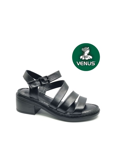Venüs Selef Hakiki Deri Comfort Ortopedik Kadın Sandalet siyah