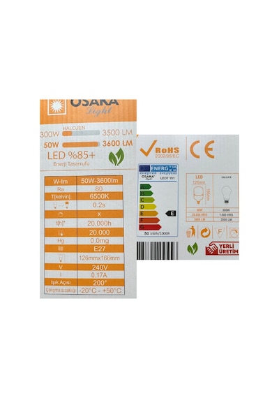 4 Adet Osaka 50w 300w Beyaz Işık E27 Duylu Kalın Duy Led Torch Ampul