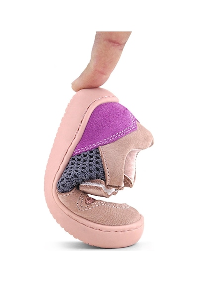 Rakerplus Bob Hakiki Deri Pudra Gri Mor Barefoot Cırtlı Lastikli Bebek Sneaker Ayakkabı Pudra