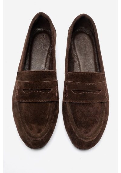 De Marscha Hakiki Deri Kadın Loafer Siyah Toscana Kahve Süet