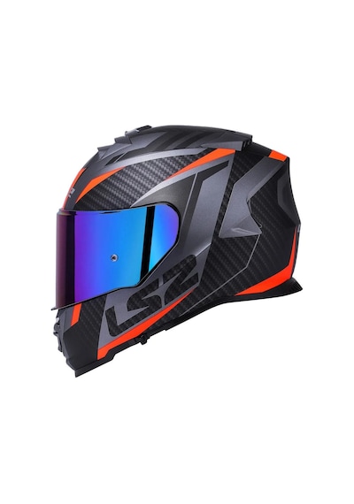Gökkuşağı Vizörlü + Ls2 Storm 2 Racer Full Face Motosiklet Kaskı Mat Titanyum - Turuncu