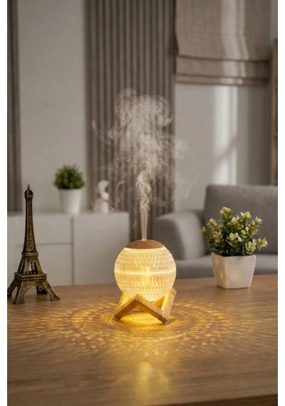Ahşap Standlı Led Işıklı Aroma Difüzörü Ultrasonik Nemlendirici & Gece Lambası