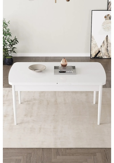 Zümra Serisi, Beyaz 80x132 Açılabilir Mdf Mutfak Masası Takımı 6 Adet Sandalye Gri