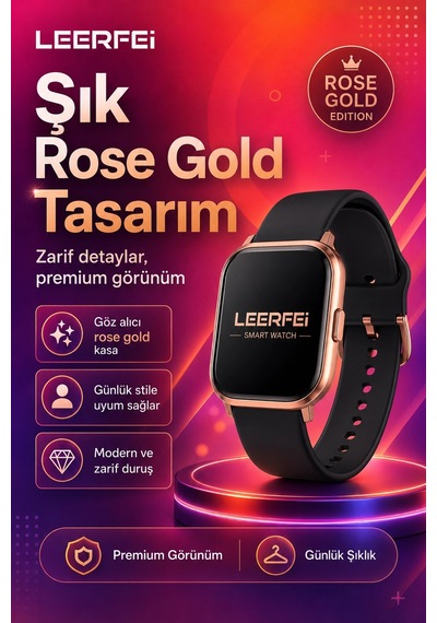 Spor Modlu Kablosuz Şarjlı Akıllı Saat Mesaj Bildirimli Rose Gold Tasarımlı Model