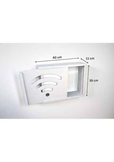 Teknor Ahşap Modem Saklama Kutusu Dekoratif Wifi Desenli Saklama Kutusu Demonte 35 X 40 Cm Sürgülü