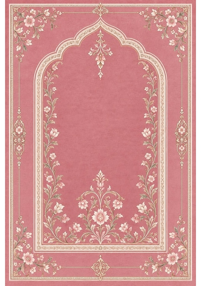 Pembe Klasik Desenli Dijital Baskı Seccade Geleneksel Motifli Namaz Seccadesi