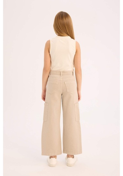 DeFacto Kız Çocuk Wide Leg Kargo Geniş Paça Jean Pantolon C0451A825SMBG122 Bej