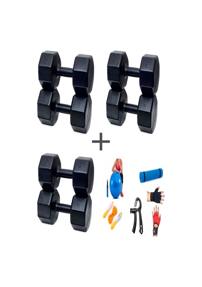 Ps Spor 3 Çift Dambıl Set 6 Kg + 8 Kg + 10 Kg + 5 Çeşit Egzersiz Seti