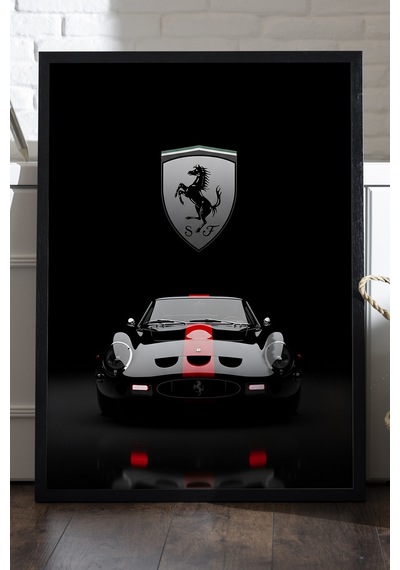 Ferrari 250 Gt Siyah Ahşap Çerçeveli Poster, Dekoratif Araba Duvar Tablosu