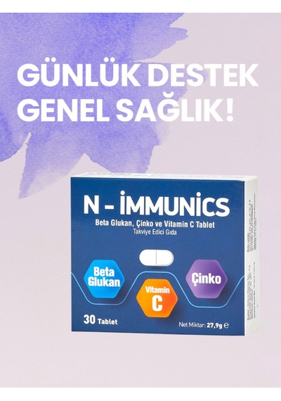 N-immunics Vitamin C Beta Glukan ve Çinko İçeren Takviye Edici Gıda 30 Tablet