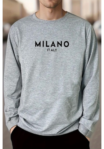 Milano Baskılı Oversize Sweatshirt Gri