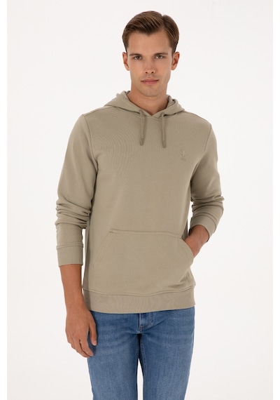 U.S. Polo Assn. Erkek Regular Fit Kapüşonlu Açık Haki Basic Sweatshirt 50313720-VR183
