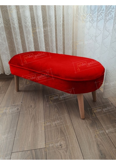 Ultra Lüks Oval Parrot Puf Ahşap Ayak Kırmızı