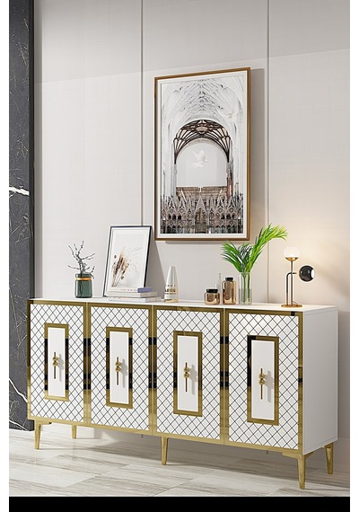 Ka1510bg Puma Konsol, Tv Sehpası Beyaz-gold 150cm Beyaz-gold