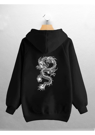 Macklin Unisex Kadın Erkek Ejderha Baskılı Sweatshirt Siyah Mck0798 Siyah