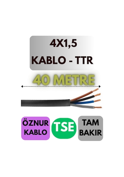 Öznur 4x1,5 Ttr Kablo Metre Seçenekli Siyah - 40 Metre