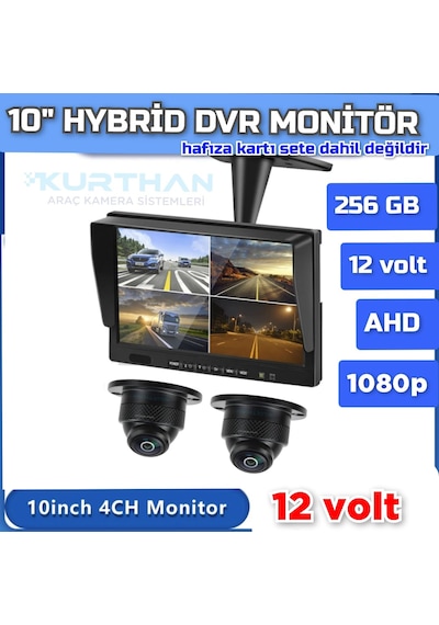 10'' Dvr Ekran 2 Adet 150 Derece Ahd 1080p Ultra Mini Kamera 12 V
