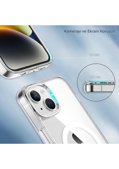 Apple Uyumlu iPhone 13 Şeffaf Magsafe Kılıf Safe Şeffaf