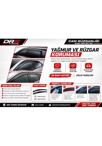 Sunplex Chery Uyumlu Tiggo 7/7 Pro 2020+ Style 4 Lü Set Kromlu Cam Rüzgarlığı Ön Ve Arka Parça