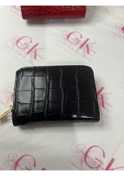 Gk Gamzelirenklerim Luxury Fashıon&accessorıes Mini Cüzdan Kartlık Tek Gözlü Fermuarlı Rugan Suni Deri Siyah