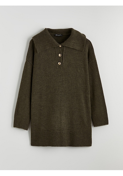 Lcw Modest Haki Polo Yaka Kadın Triko Kazak