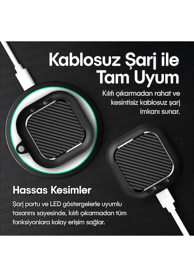 Samsung Galaxy Buds 4 Pro Ve Buds 4 İle Uyumlu Mat Karbon Fiber Dokulu Darbelere Dayanıklı Prem