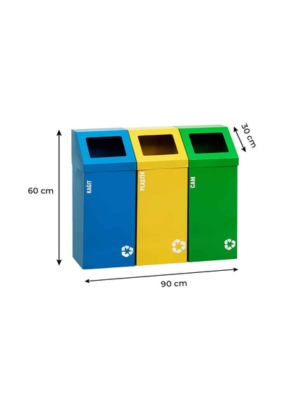 3 Lü Sıfır Atık Kutusu Sak-103 Metal Geri Dönüşüm Ünitesi Hey Çelik