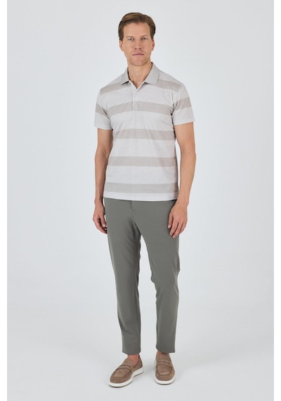 Kısa Kol Desenli Pike Polo Yaka Cepsiz Slim Fit Tişört 1011250128 Koyu Bej