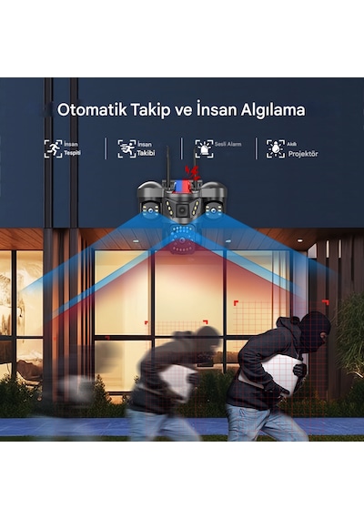 O-kam 5011 128gb 9mp 3 Lensli Akıllı Güvenlik Kamerası Wifi Gece Görüş Sesli Kişi Takibi