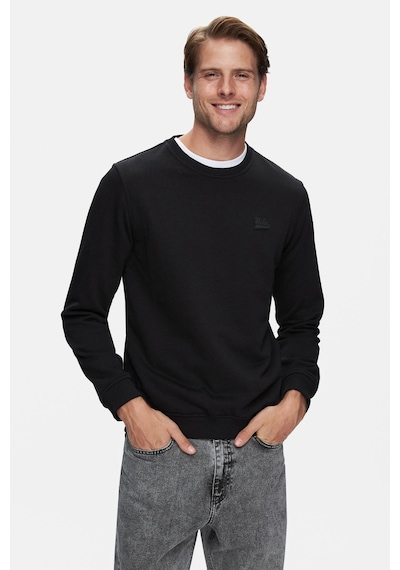 Ucla Suerte Siyah Bisiklet Yaka Kauçuk Standard Fit Erkek Sweatshirt Siyah