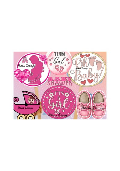Pembe Kız Bebek Baby Shower Konuşma Balonu Seti 8 Adet Büyük Boy