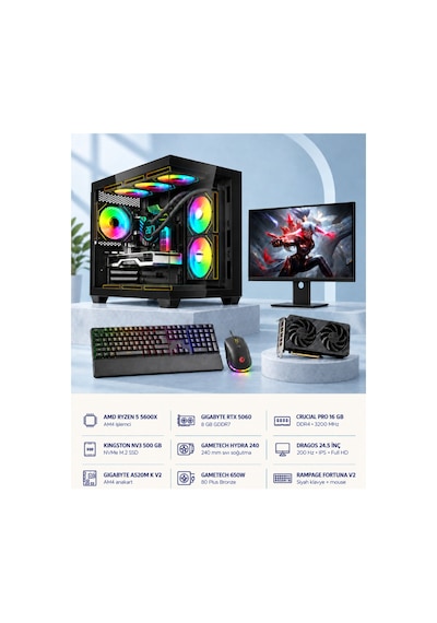 Symoon SYMOONPC0148 R5-5600X 8 GB 16 GB 500 GB SSD RTX5060 24.5" Dos Masüstü Oyuncu Bilgisayarı
