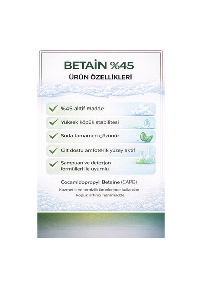 Betain %45 Cocamidopropyl Betaine Capb 500 G Köpük Artırıcı Kozmetik Hammaddesi