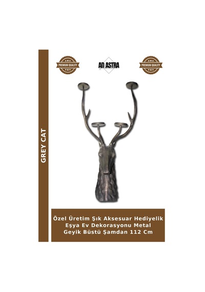 Özel Üretim Şık Aksesuar Hediyelik Eşya Ev Dekorasyonu Metal Geyik Büstü Şamdan 112 Cm