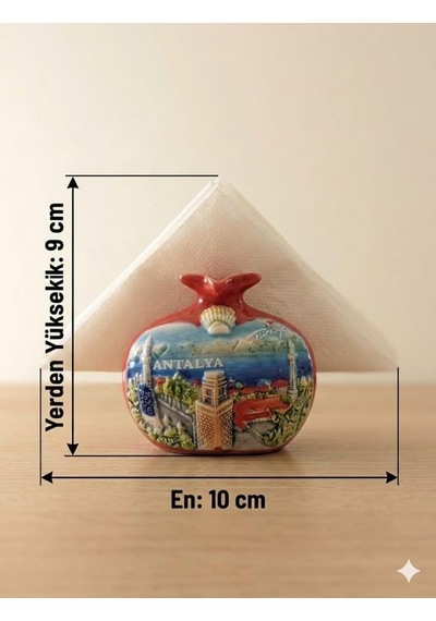 Peçetelik Nar Figürlü Antalya Temalı Dekoratif Seramik Masa Üstü Peçetelik 9x10 Cm Hediyelik Ev Dekoru Çok Renkli