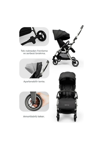 Kanz Marcus Kolay Katlanabilen Kabin Travel Sistem Bebek Arabası Raisin Black