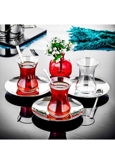 Özlife Ela Platin Çay Seti - 12 Parça Çay Seti Takımı Kaşıksız Gri