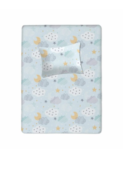 %100 Pamuklu Bebek Aparalı Çarşaf 115x150 + Bebek Yastık Kılıfı 35x45 Mint-beyaz