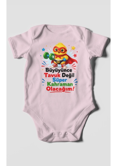 Morivokids Büyüyünce Tavuk Değil, Yazılı Kısa Kollu Bebek Body %100 Pamuk Bebe Pembe