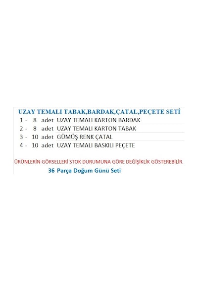 Uzay Temalı Tabak, Bardak, Çatal, Peçete Seti