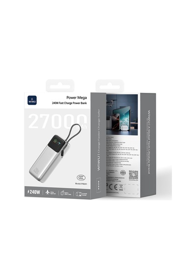 Wiwu Pm-201 Power Mega Serisi Type-c Çıkışlı Taşınabilir Powerbank Pd 240w 27000mah Gümüş