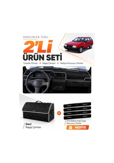 E-biz Lada Samara Enjeksiyonlu 1990-2004 Uyumlu Torpido Örtüsü + Deri Çanta - Siyah-gri - Ld002